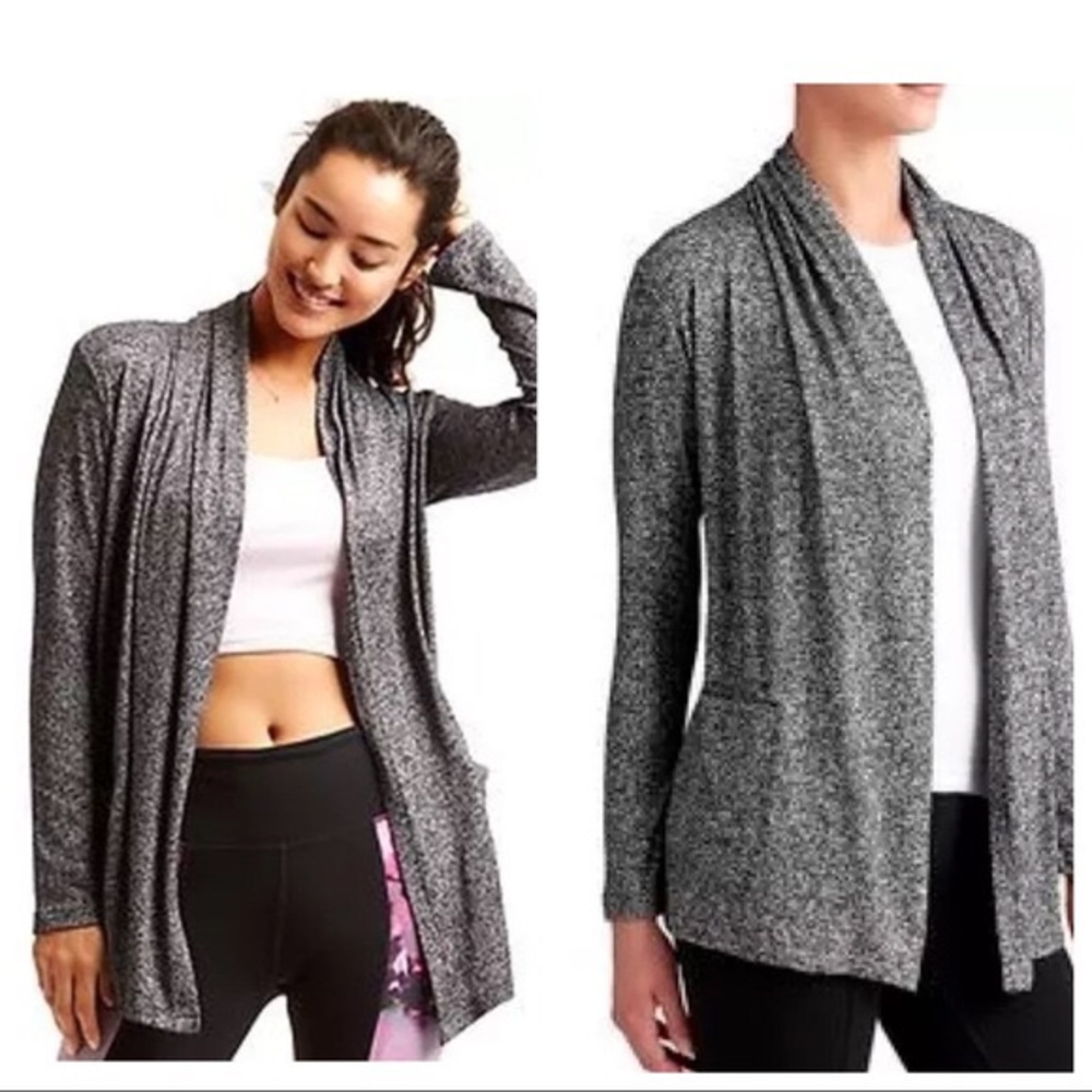 Athleta Pose Wrap Gray Black Marl Sweater